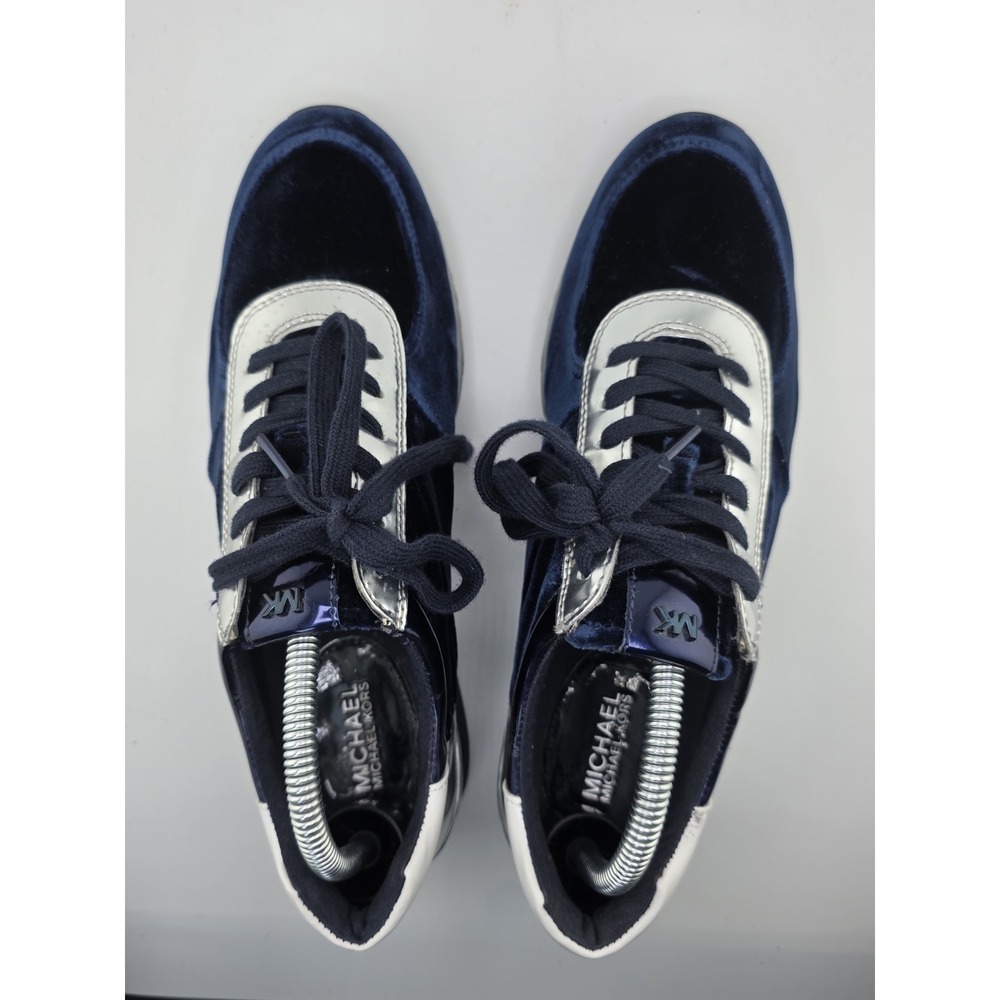Michael Kors Velvet Sneakers Blue Silver Lace Up Women's Size 9.5 Casual Shoe - Picture 5 of 14